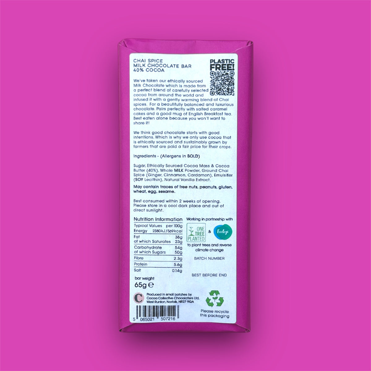 Chai Spice | Ethically Sourced | Milk Chocolate Bar | 40% Cocoa