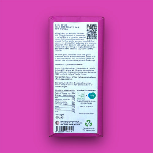 Chai Spice | Ethically Sourced | Milk Chocolate Bar | 40% Cocoa