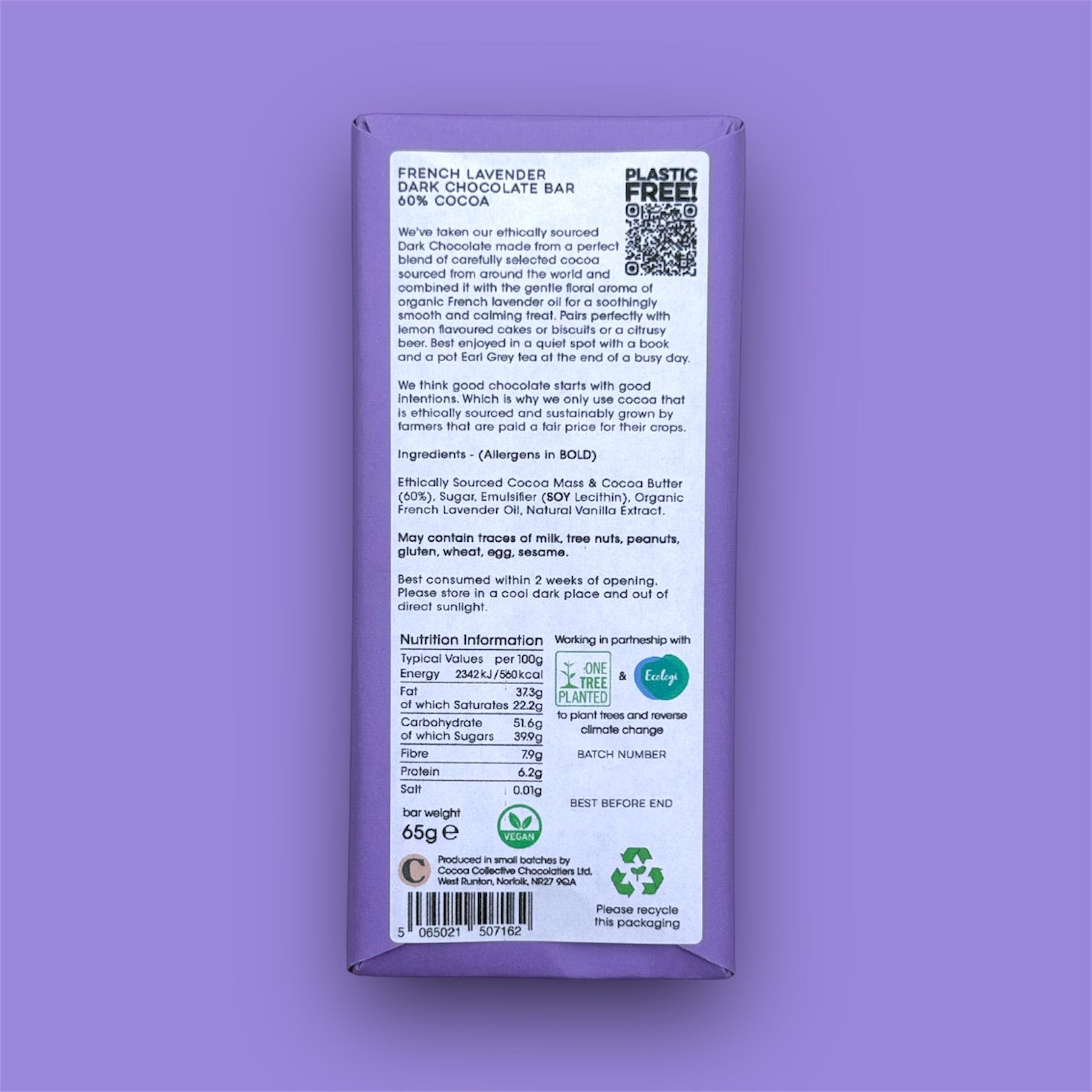 French Lavender | Ethically Sourced | Dark Chocolate Bar | 60% Cocoa