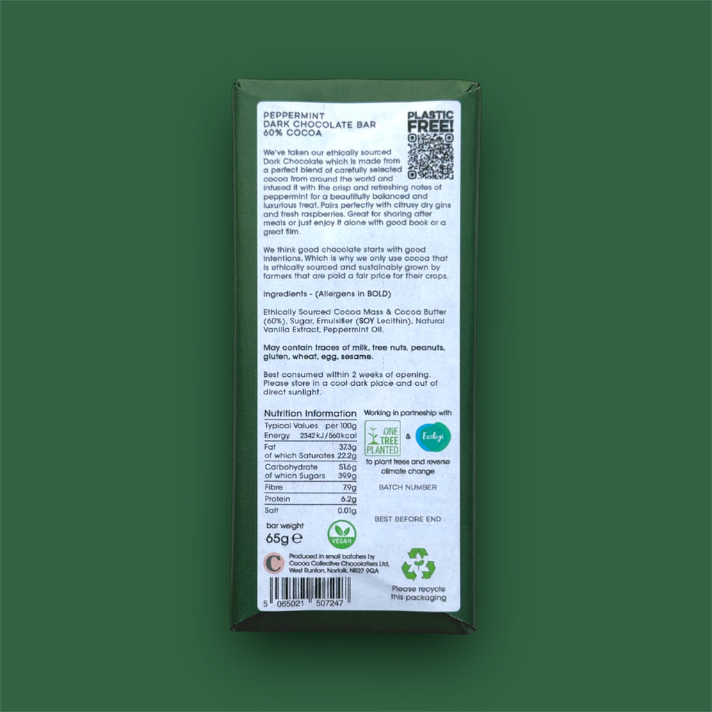 Peppermint | Ethically Sourced | Dark Chocolate Bar | 60% Cocoa