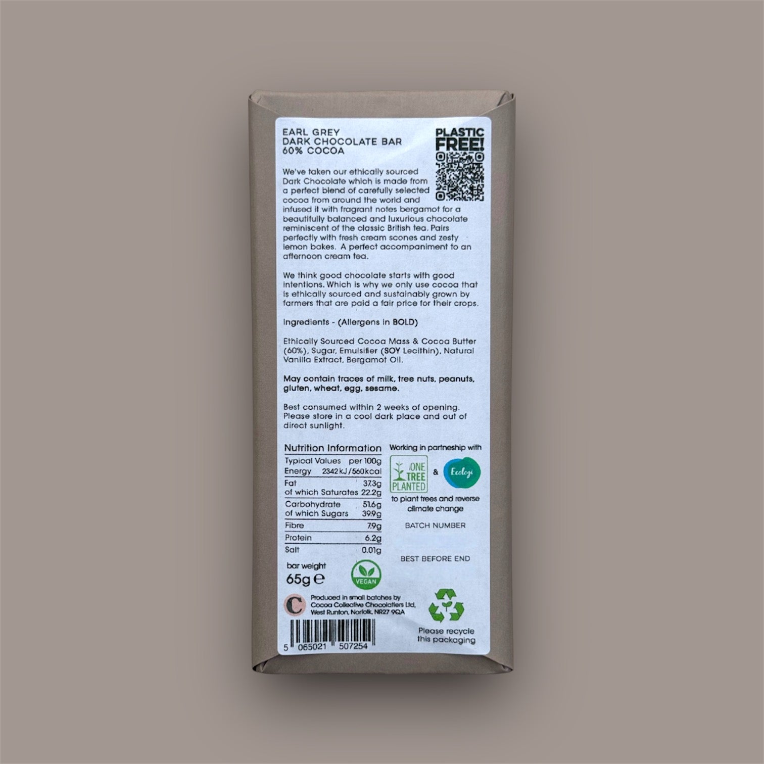 Earl Grey | Ethically Sourced | Dark Chocolate Bar | 60% Cocoa