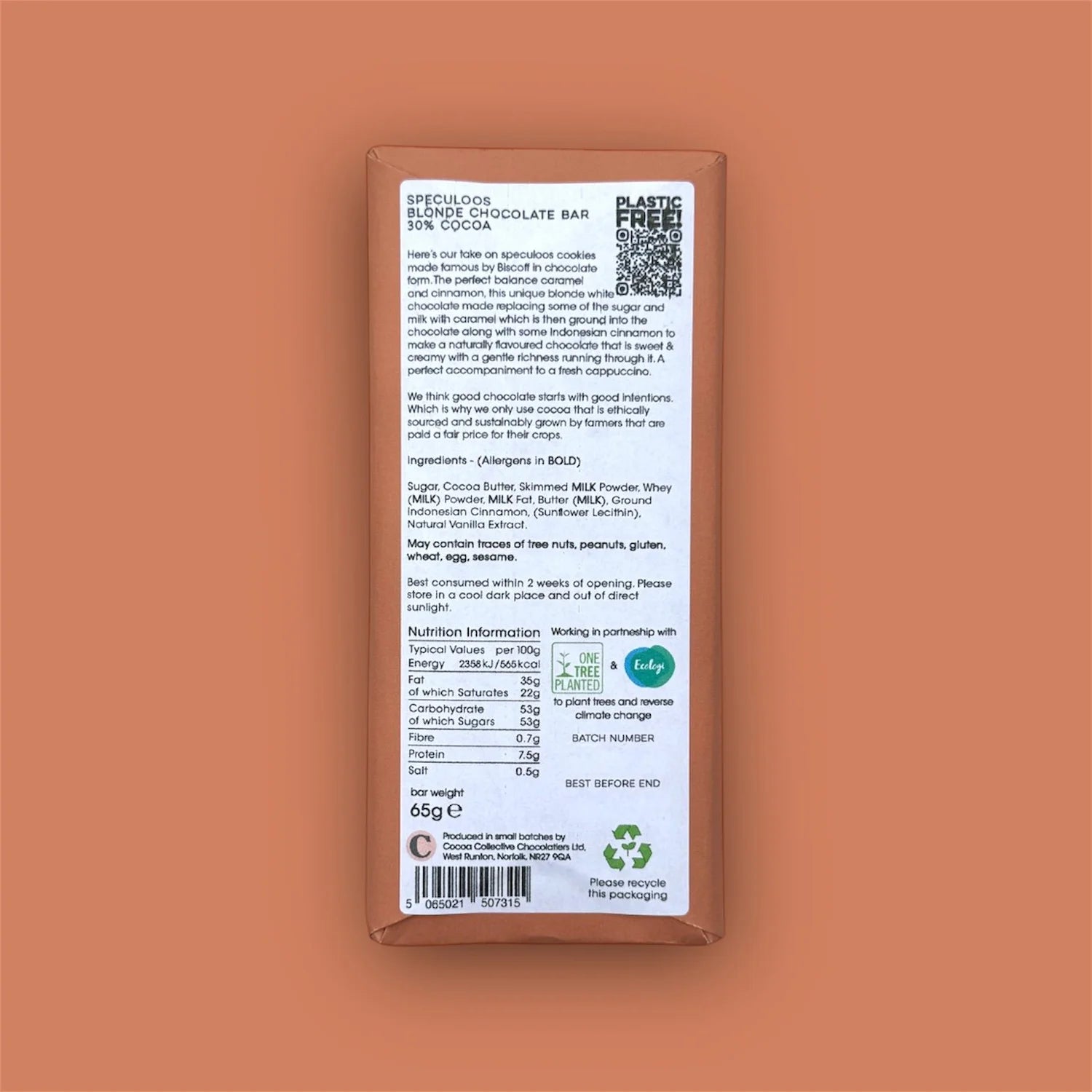 Speculoos | Ethically Sourced | Blonde White Chocolate Bar | 30% Cocoa