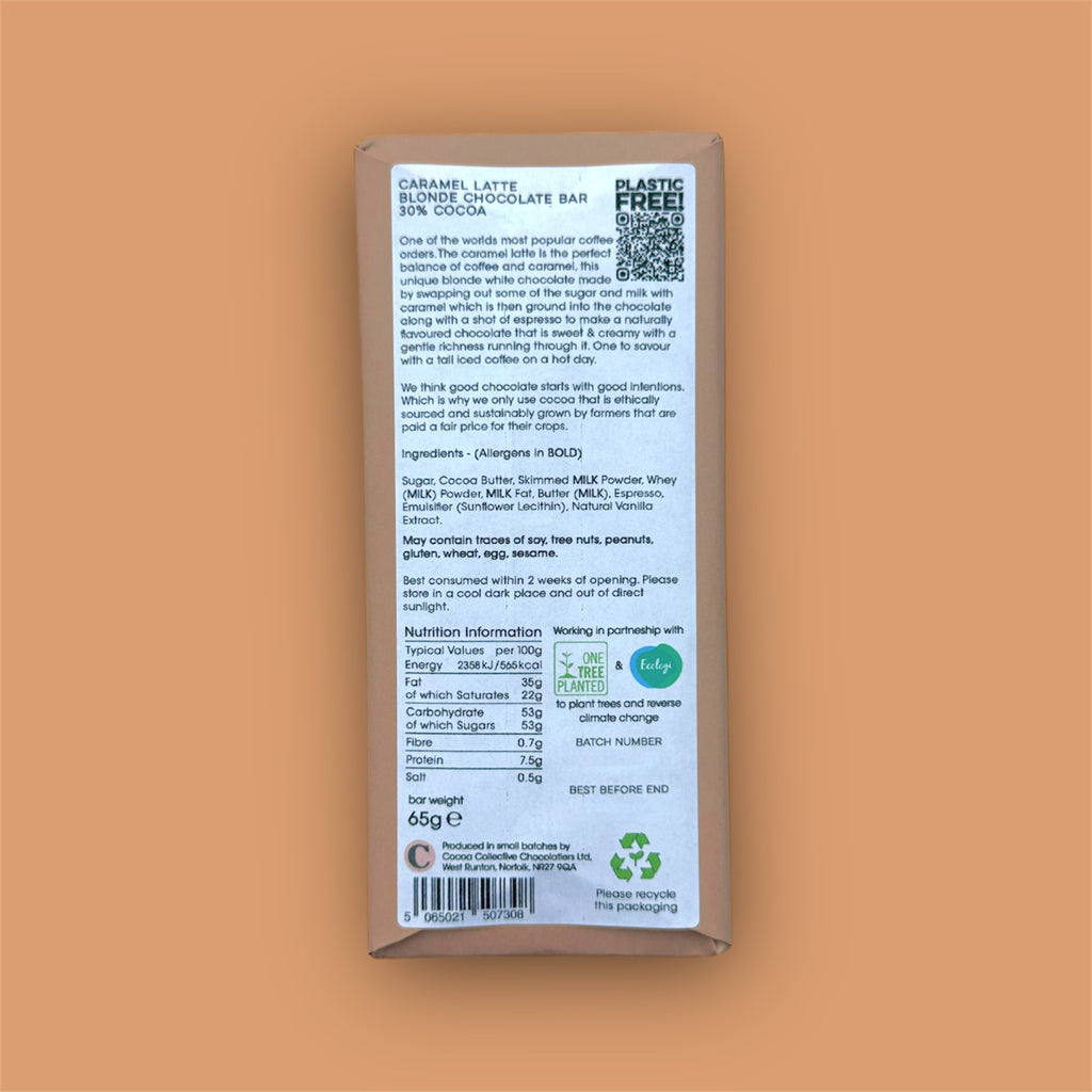 Caramel Latte | Ethically Sourced | Blonde White Chocolate Bar | 30% Cocoa