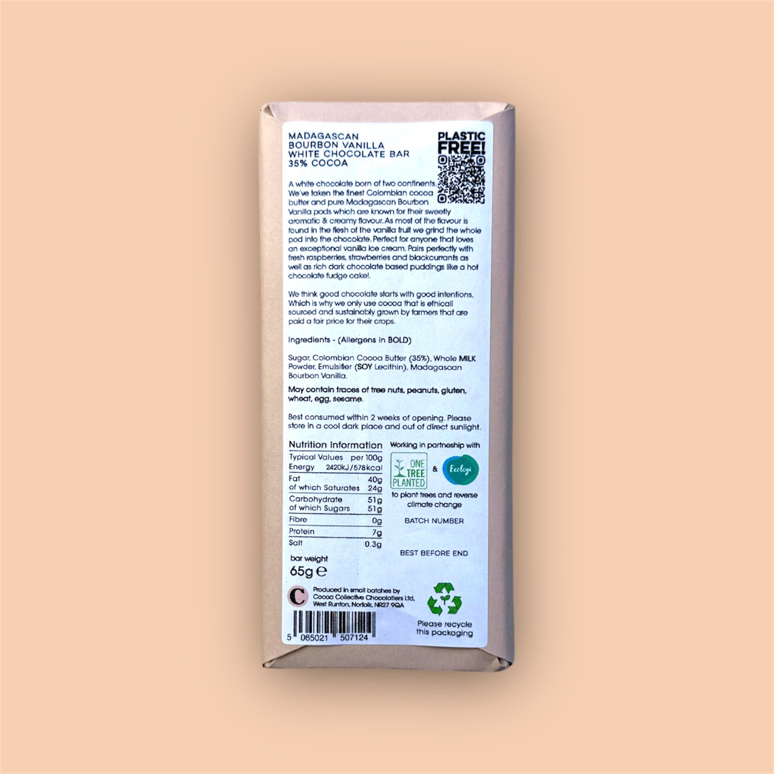 Madagascan Bourbon Vanilla | Ethically Sourced | White Chocolate Bar | 35% Cocoa